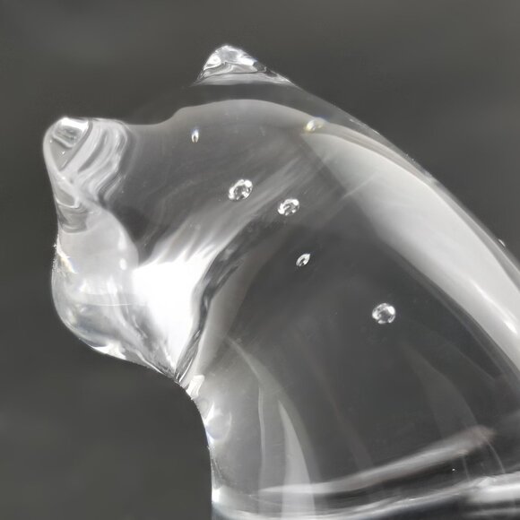 Art Glass Chubby Cat Figurine Clear Crystal Hand Blown Bubbles 3.75"T - Picture 9 of 10